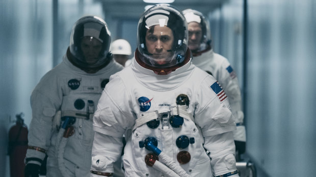 Ryan Gosling as Neil Armstrong in First Man.