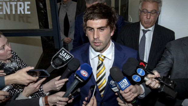 Andrew Gaff at the tribunal after his clash with Andrew Brayshaw.