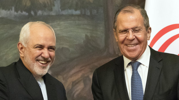 Russian Foreign Minister Sergey Lavrov, right, and Iranian Foreign Minister Mohammad Javad Zarif during their meeting on Wednesday.