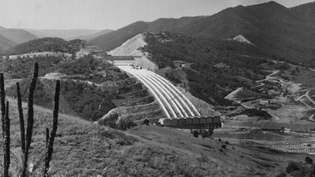 The Tumut 3 pressure pipelines and power station. October 20, 1972.