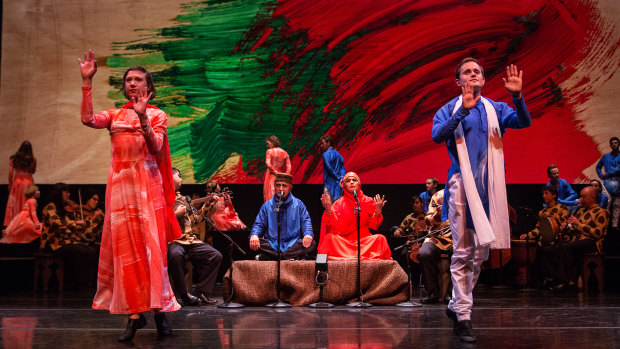 Musicians and dancers share the stage in Layla & Majnun.
