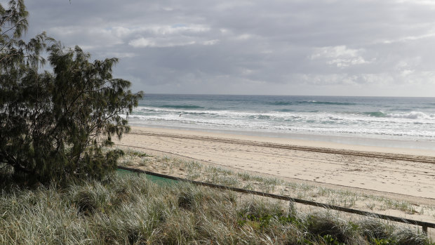 The beach where the body of an infant was found at Surfers Paradise on the Gold Coast. 