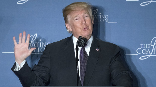 Donald Trump speaks at the Latino Coalition Legislative Summit in Washington in March.