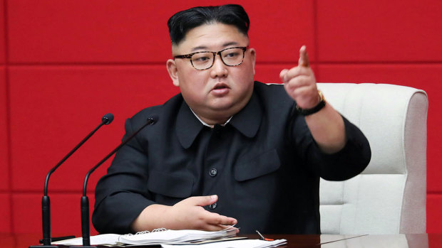 North Korean leader Kim Jong-un at a meeting of the Central Committee of the Workers' Party of Korea.