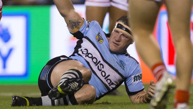 Shark sunk: Paul Gallen injury suffered in the loss to the Dragons will keep him sidelined for up to six weeks. 