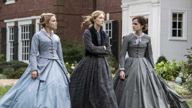 Florence Pugh, Saoirse Ronan and Emma Watson in Little Women.
