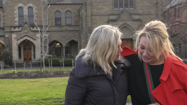 Parents Janet Mitchell, left, and Sam Baker are devastated by news of the school's planned closure.