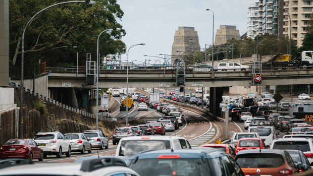 Traffic banked up on the Cahill Expressway. 