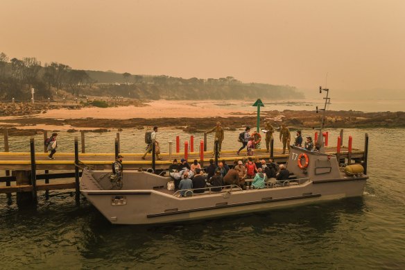 The Navvy evacuates holidaymakers and residents from the Victorian town of Mallacoota.