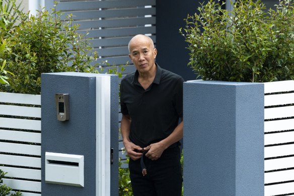 Neurosurgeon Charlie Teo leaving his home on Tuesday.