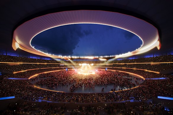 Artist's impressions of the proposed Brisbane Stadium to be built in Victoria Park for the 2032 Olympic Games.