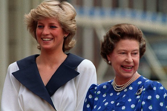 Diana with Queen Elizabeth II in 1987.