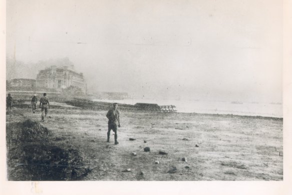 Photo by George Aspinall, an Australian Prisoner of War, of Keppel Harbor the morning after the fall of Singapore