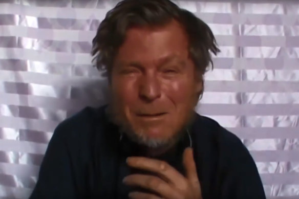 Australian Timothy Weeks makes a statement on camera in 2017 while held captive by the Taliban.
