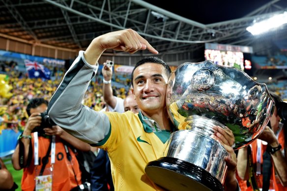 Tim Cahill celebrates Australia’s Asian Cup final win over South Korea in 2015.