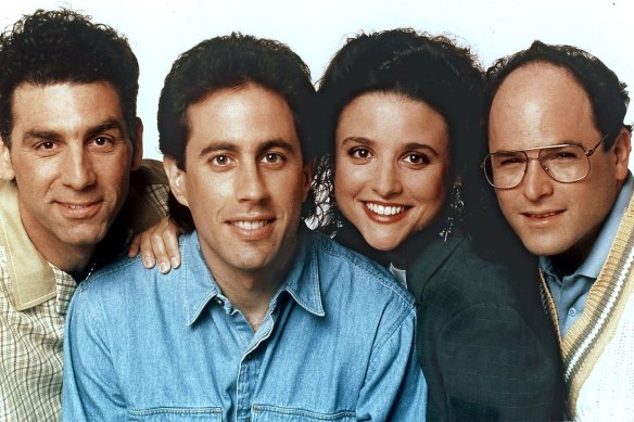 The cast of Seinfeld, including Julia Louis-Dreyfus as Elaine (centre right).