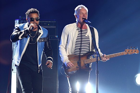 Sting performs “Englishman in New York” with Shaggy at the 2018 Grammy Awards.