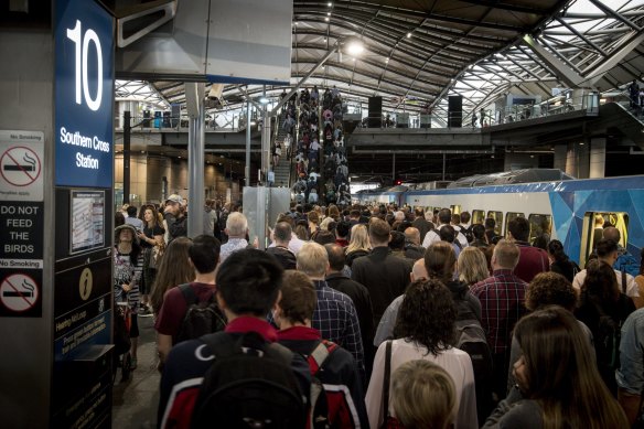 Morning peak hour at Southern Cross Station.