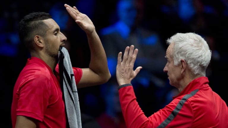 Nick Kyrgios with John McEnroe at this year's Laver Cup.