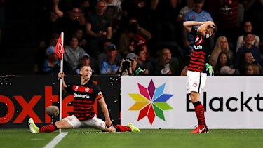 Mitch Duke celebrates after scoring what turned out to be the only goal of the game.