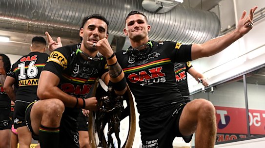 The Panthers crossed the line in their grand-final celebrations.