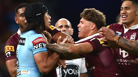 Jarome Luai (left) and Reece Walsh (right) were sin binned in the dying stages of Game Two last year. 