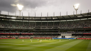 MCG mood: Day one of the Test was played under greying skies before the rain arrived.