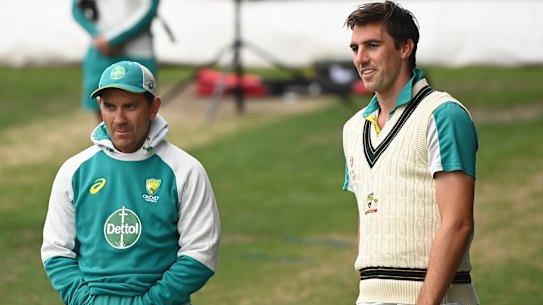 Australia coach Justin Langer and captain Pat Cummins. 