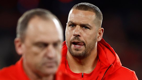 Lance Franklin and coach John Longmire.