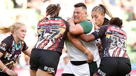 Big run: Kerehitina Matua  leads the charge for the Maori side.