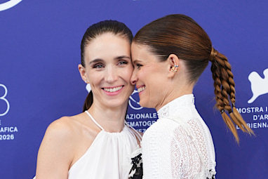 Rooney Mara and Kate Mara pose for photographers at the photo call for the film Bucking Fastard during the 83rd edition of the Venice Film Festival in Venice, Italy, on Sept. 3, 2026.
