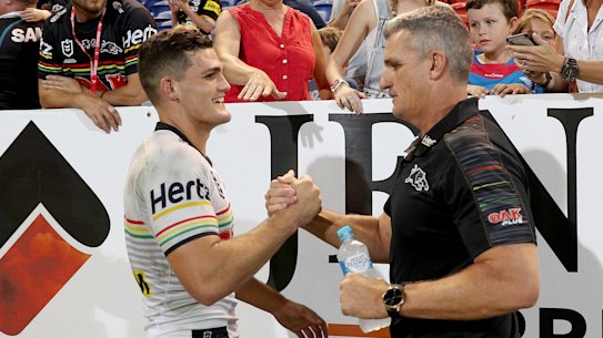 Ivan Cleary's reunion with son Nathan, left, at Penrith has already had its ups and downs. 