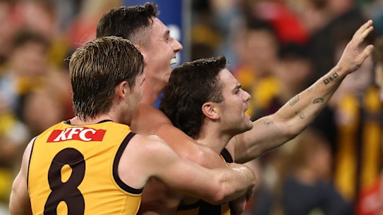 Nick Watson celebrates the cherry on the cake – the final goal of the game.