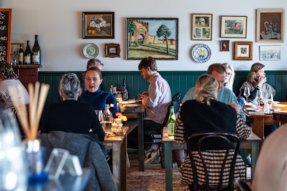 Inside the refreshed, and freshly hatted, Fiorini’s.