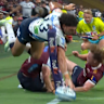 Waratahs winger Triston Reilly dives for the corner. The try was later disallowed by the TMO.