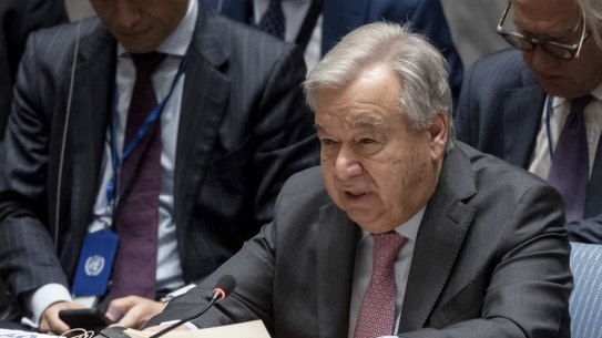 United Nations Secretary General Antonio Guterres during a Security Council meeting at the United Nations headquarters in April.