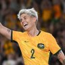 Michelle Heyman celebrates a goal for the Matildas.