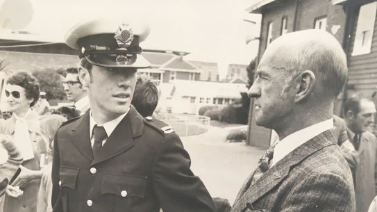 Geoff McEvoy graduating from the Police Depot with his father Stan. 