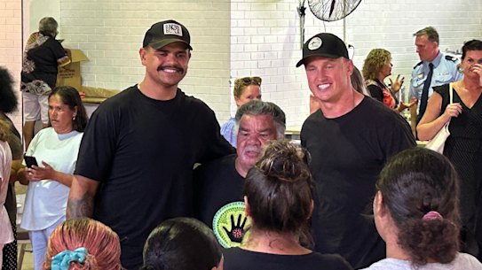 Latrell Mitchell and Jack Wighton at the Jubullam mission in northern NSW, near Casino, in December.