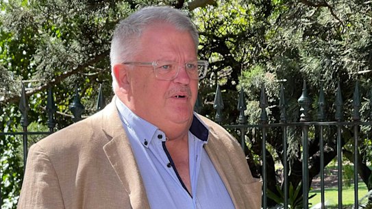 Greg Hallam speaks to media after fraud charges laid against Logan councillors were dropped. 