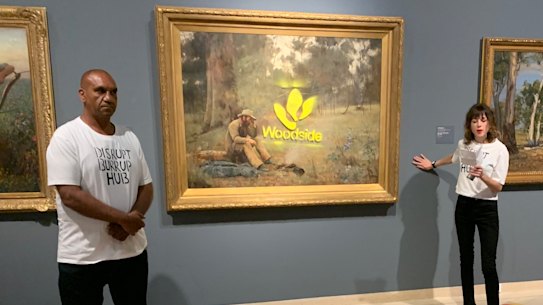 Ballardong Noongar man Desmond Blurton and ceramic artist Joana Partyka at the Art Gallery of WA on Thursday.