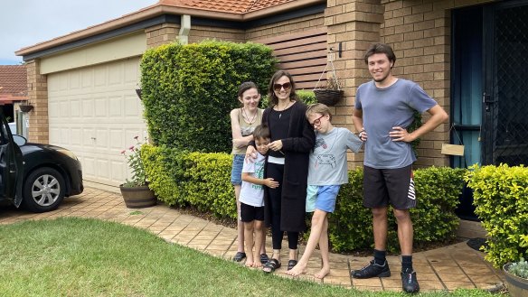 The Gibson family shifted from Ipswich to Strathpine and now comfortably rent a four-bedroom home, which they share with their five kids. From left Brianna, Tomas, Katrina, Quinne and Tyler Gibson.