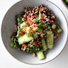 Sticky ginger beef bowls with smashed cucumber salad.