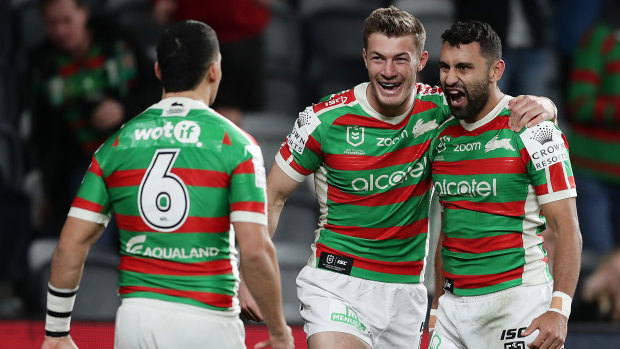 Alex Johnston (right) has signed a new deal with the Rabbitohs.