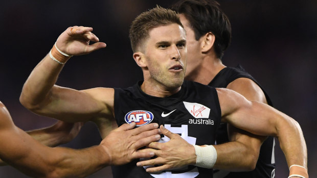 Marc Murphy celebrates on the way to the Blues' first win for 2019.