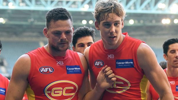Steven May (left) and Tom Lynch as co-captains at Gold Coast. 