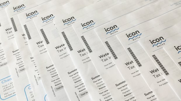 A Calwell resident received an envelope of 13 outstanding Icon Water bills, pictured, on Wednesday.