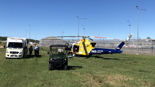 An RACQ Capricorn Rescue helicopter was tasked to support ambulance officers at the Capricornia Correctional Facility. One patient was flown to Rockhampton for further treatment.