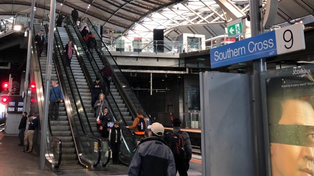 The newly repaired escalator to platform nine and 10 at Southern Cross Station. 