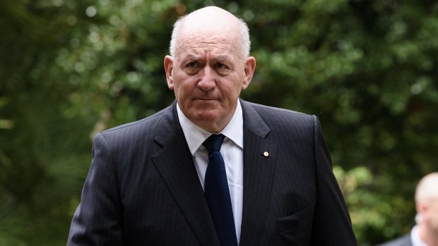 Governor-General Peter Cosgrove arrives at John Kennerley's funeral.